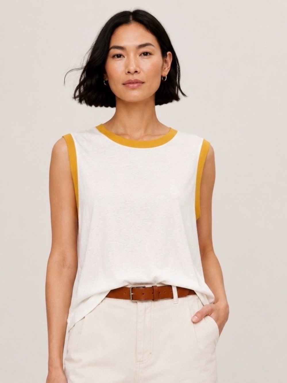 Banana Republic White Tank with Mustard Trim